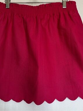 J. Crew Bright Pink Scalloped Mini Skirt Size 10 Elastic Waist Lined Linen